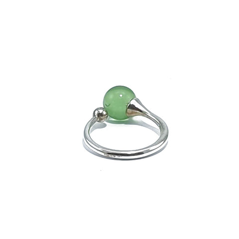 Green Amber Round Bead Adjustable Ring Sterling Silver