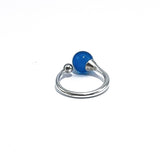 Blue Amber Round Bead Adjustable Ring Sterling Silver