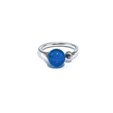 Blue Amber Round Bead Adjustable Ring Sterling Silver