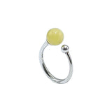 Milky Amber Round Bead Adjustable Ring Sterling Silver