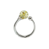 Lemon Amber Round Bead Adjustable Ring Sterling Silver