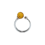 Cognac Amber Round Bead Adjustable Ring Sterling Silver