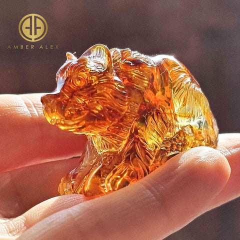 Cognac Amber Carved Bear Figurine