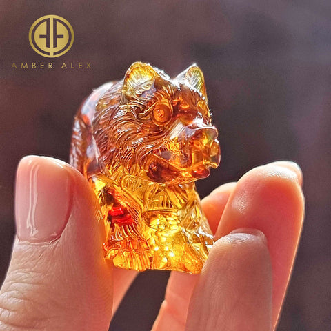 Cognac Amber Carved Bear Figurine