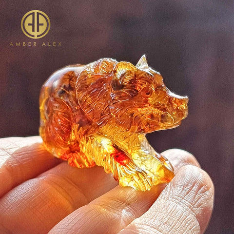 Cognac Amber Carved Bear Figurine