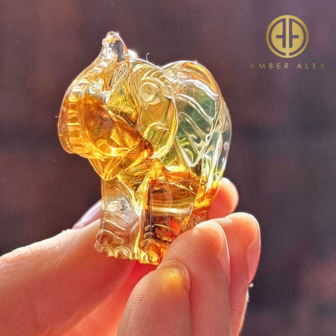 Fossil Amber Carved Elephant Figurine