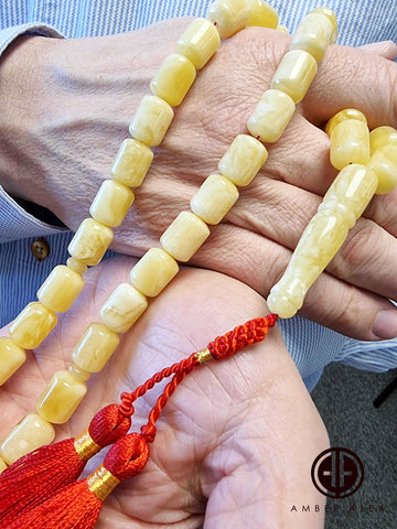 White With Yellow Amber Barrel Shape 11 mm Islamic Prayer