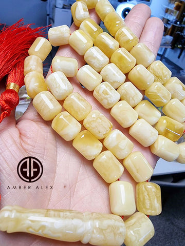 White With Yellow Amber Barrel Shape 11 mm Islamic Prayer