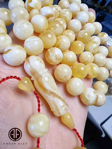 White With Yellow Amber Round Shape 12.5 mm Islamic Prayer