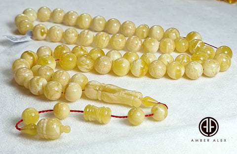 White With Yellow Amber Round Shape 12.5 mm Islamic Prayer