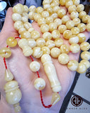 White With Yellow Amber Round Shape 11.5mm Islamic Prayer Beads