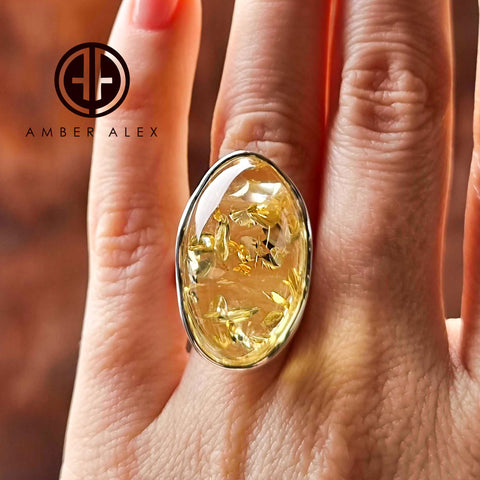 Lemon Amber Free Shape Adjustable Ring Sterling Silver