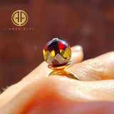 SPARKLING ELEGANCE Faceted Amber Round Bead Adjustable Ring 14K Gold Plated