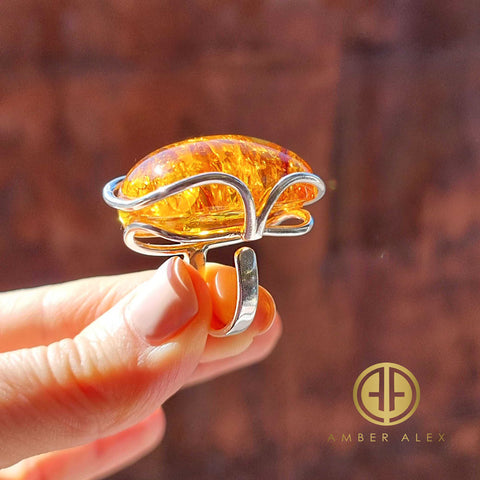 Cognac Amber Free Shape Adjustable Ring Sterling Silver