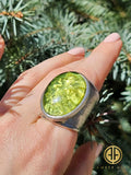 Green Amber Free Shape Adjustable Ring Sterling Silver