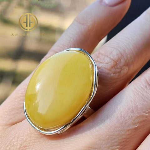 Milky Amber Free Shape Adjustable Ring Sterling Silver