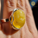 Milky Amber Free Shape Adjustable Ring Sterling Silver