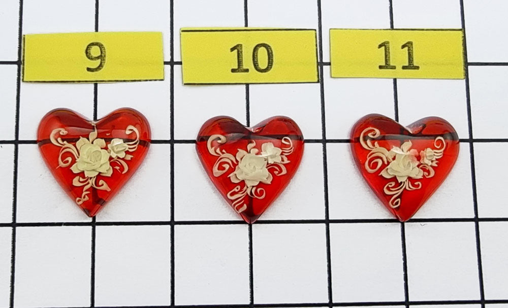 Red Amber Engraved Roses Heart Shape Cabochons
