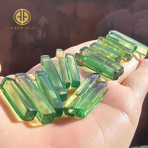 Green Amber Rectangular Free Shape Cabochons