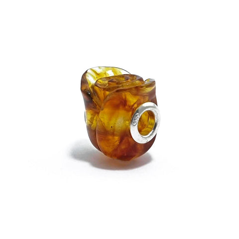 Cognac Amber Carved Rose Charm Bead