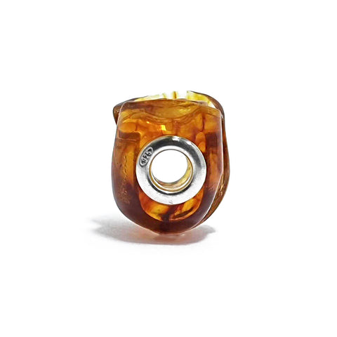 Cognac Amber Carved Rose Charm Bead