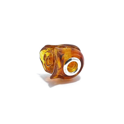 Cognac Amber Carved Rose Charm Bead