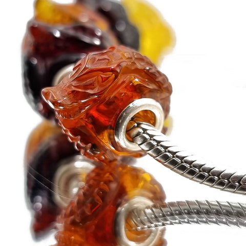 Multi-Color Amber Carved Crocodile Charm Bead