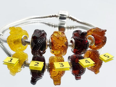 Multi-Color Amber Carved Crocodile Charm Bead