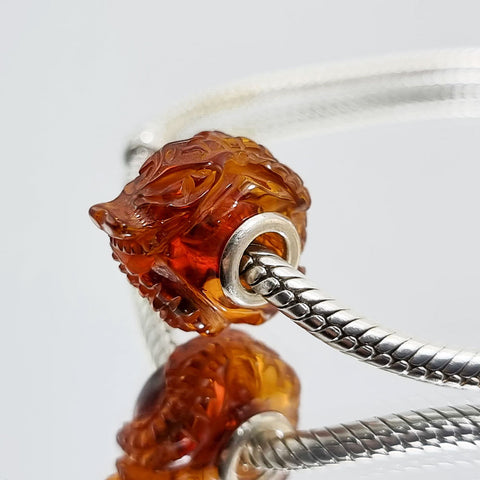 Multi-Color Amber Carved Crocodile Charm Bead