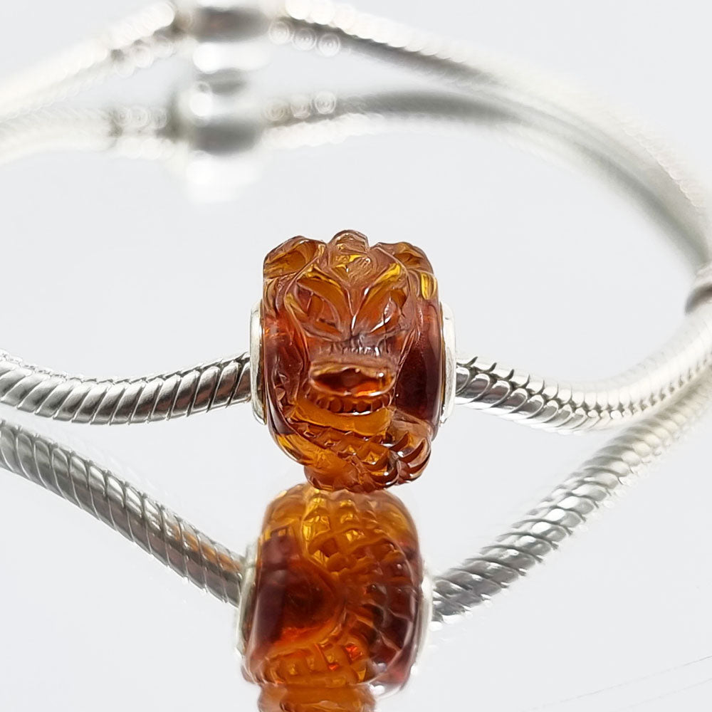 Multi-Color Amber Carved Crocodile Charm Bead