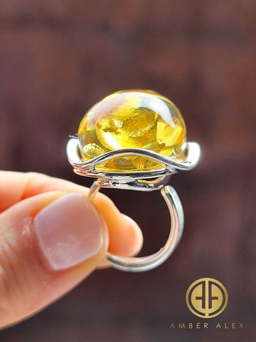 Lemon Amber Free Shape Adjustable Ring Sterling Silver