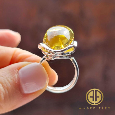 Lemon Amber Free Shape Adjustable Ring Sterling Silver