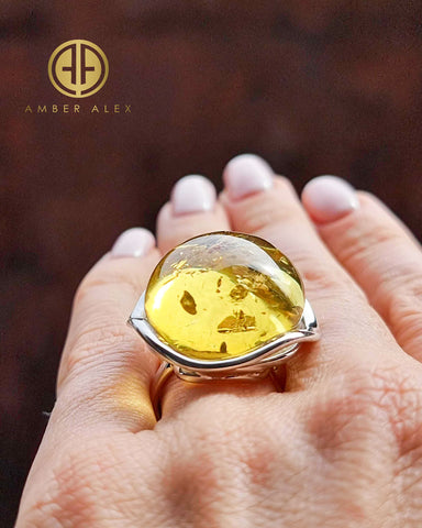 Lemon Amber Free Shape Adjustable Ring Sterling Silver