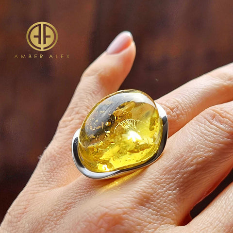 Lemon Amber Free Shape Adjustable Ring Sterling Silver