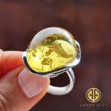 Lemon Amber Free Shape Adjustable Ring Sterling Silver