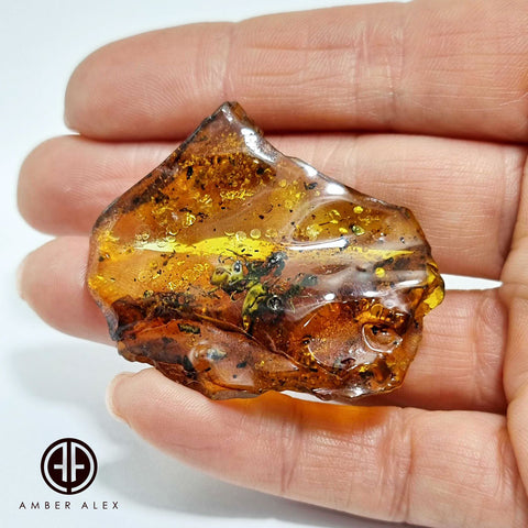 Natural Amber Slab Shape Stone With Insects