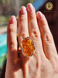 Cognac Amber Free Shape Adjustable Ring Sterling Silver