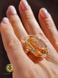 Cognac Amber Free Shape Adjustable Ring Sterling Silver