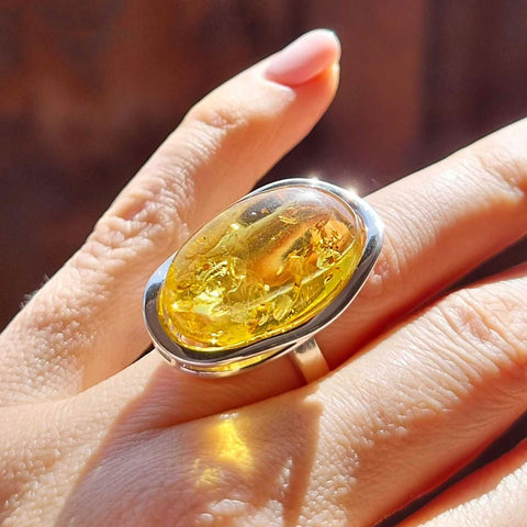 Lemon Amber Free Shape Adjustable Ring Sterling Silver