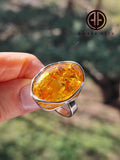 Cognac Amber Free Shape Adjustable Ring Sterling Silver