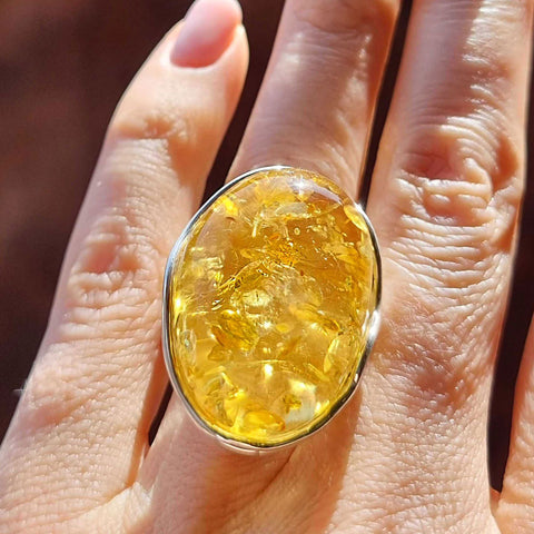 Lemon Amber Free Shape Adjustable Ring Sterling Silver