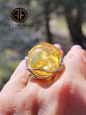 Lemon Amber Free Shape Adjustable Ring Sterling Silver