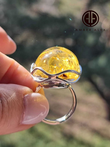 Lemon Amber Free Shape Adjustable Ring Sterling Silver