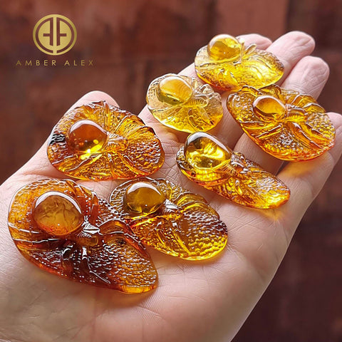 Cognac Amber Carved Spider Cabochons