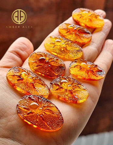 Cognac Amber Carved Spider Cabochons