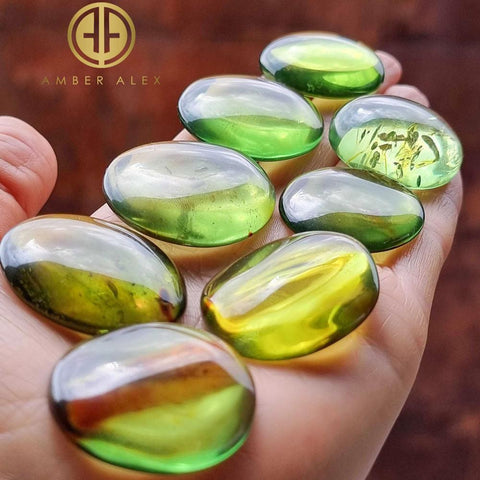 Green Amber Handmade Round Shape Cabochons