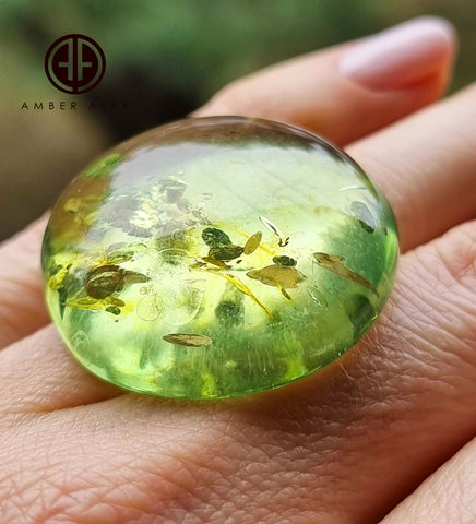 Green Amber Handmade Round Shape Cabochons