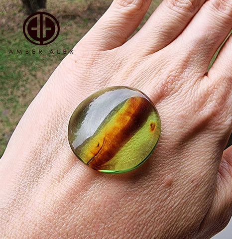 Green Amber Handmade Round Shape Cabochons