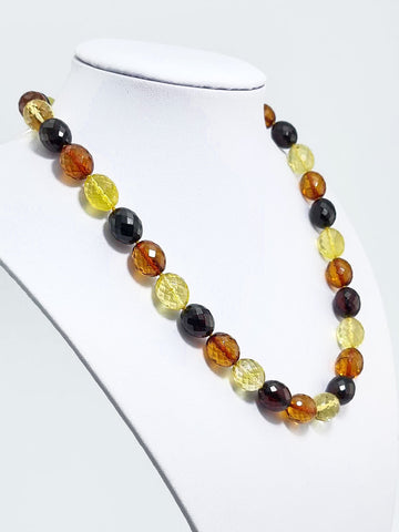 Multi - Color Amber Faceted Olive Beads Necklace