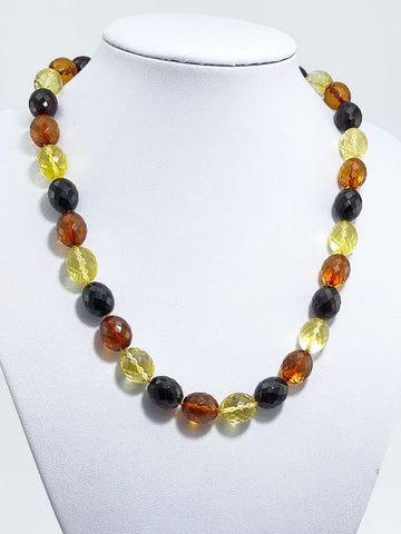 Multi - Color Amber Faceted Olive Beads Necklace